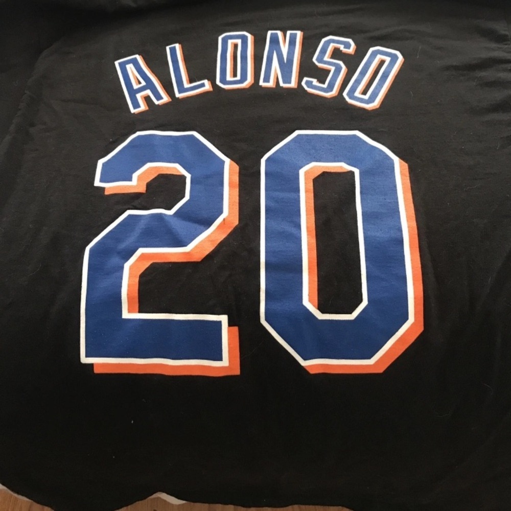 Black Sports Jersey with Blue and Orange Accents Mets Alonso